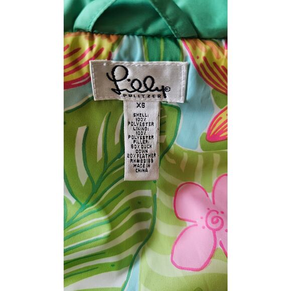 Lilly Pulitzer Down Puffer  Mint Green Vest, Tropical lining design, Sz XS - Picture 3 of 16